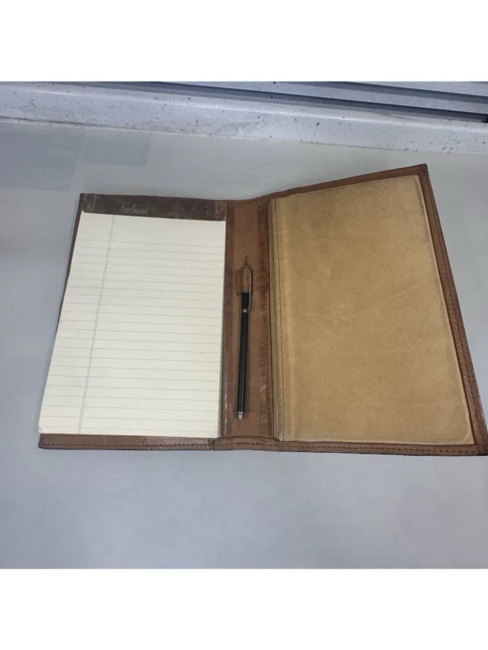 VTG Hartmann Belting Leather Writing Folio Jotter Pad w/original Pad & Pen 8.5x6